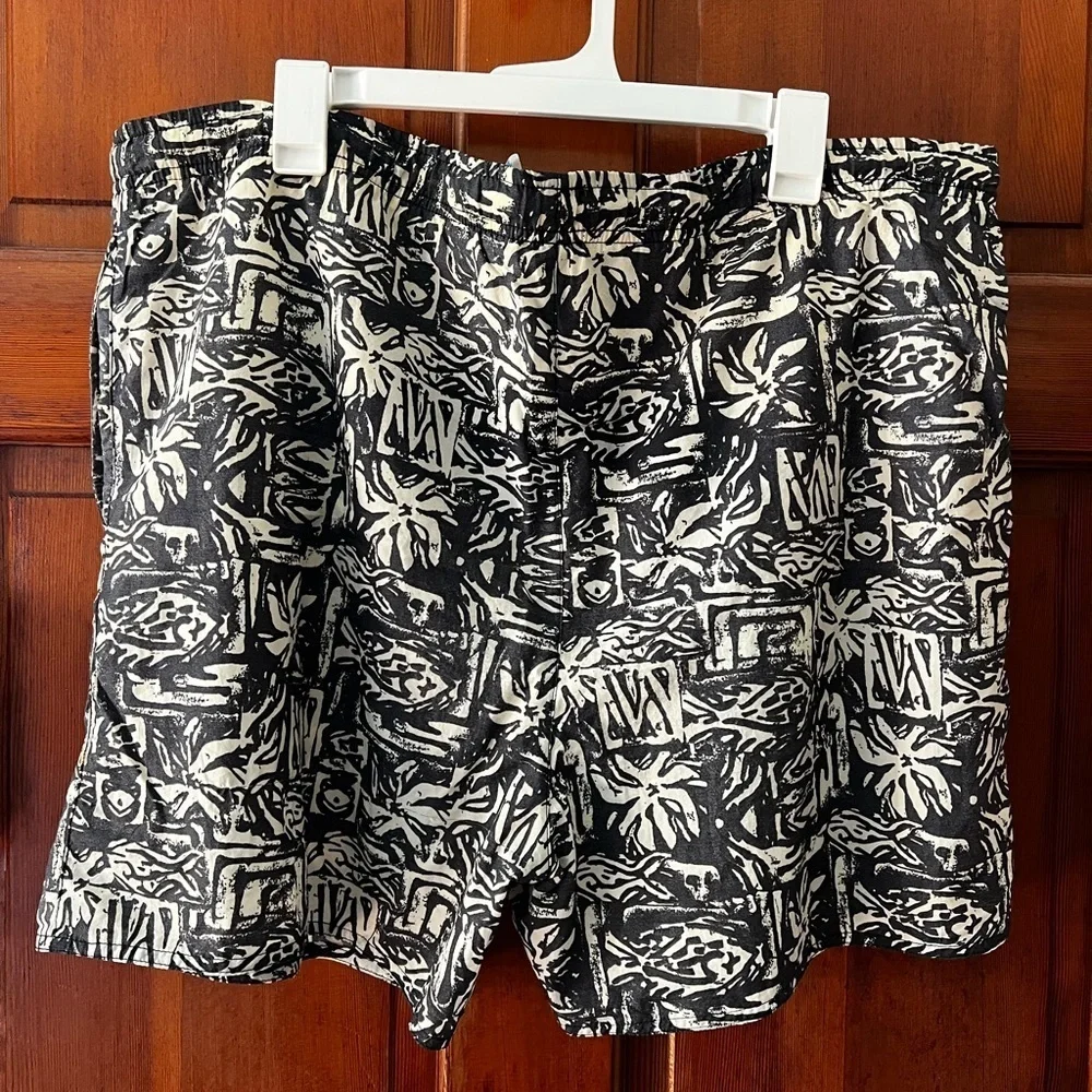 Vintage Sand N Sun Swim Trunks Men’s L Blue White Tribal Surf Print 90s Shorts